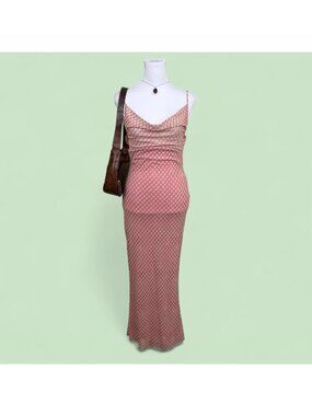 zara pink mesh cowl neck camo maxi dress